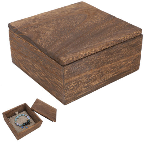 Luxuriöse Vintage-Schmuckaufbewahrungsbox aus gewachstem Holz, multifunktionale quadratische Box (12 x 12 x 6 cm) mit Deckel