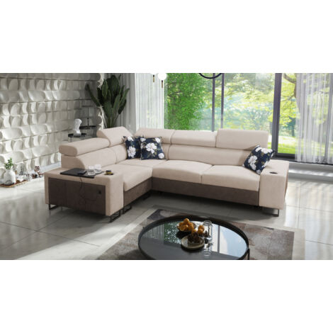 Luxuriöses Ecksofa mit Schlaffunktion MELODY II, für jede Einrichtung Tauro/Freya Braun/Dunkelbeige
