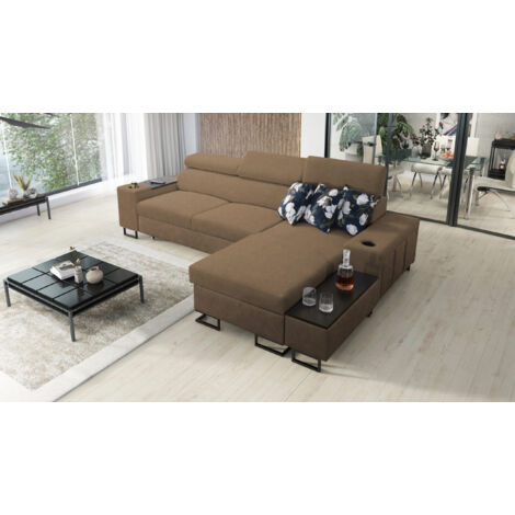 Luxuriöses, komfortables, modernes Ecksofa MELODY I MAXI mit Usb und Regal Sawana Braun Rechts
