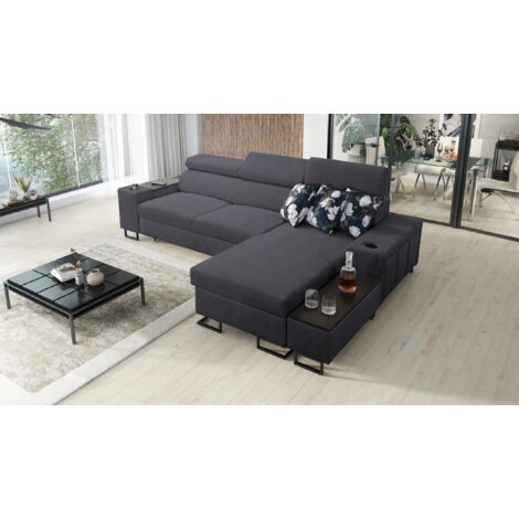 Luxuriöses, komfortables, modernes Ecksofa MELODY I MAXI mit Usb und Regal Sawana Graphit Rechts