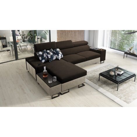 Luxuriöses, komfortables, modernes Ecksofa MELODY I MAXI mit Usb und Regal Tauro/Freya Beige/Braun L