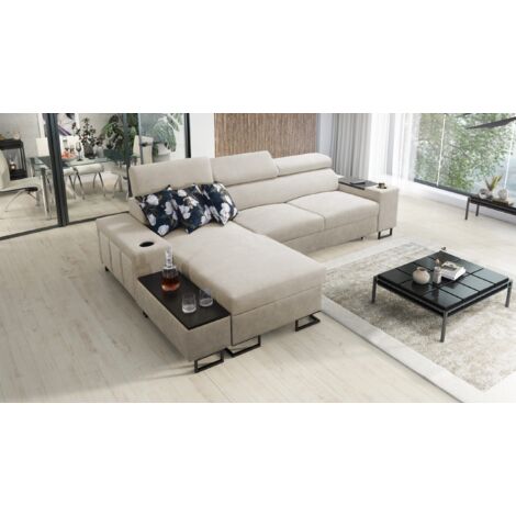 Luxuriöses, komfortables, modernes Ecksofa MELODY I MAXI mit Usb und Regal Tauro/Freya Beige Links