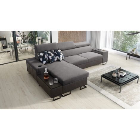 Luxuriöses, komfortables, modernes Ecksofa MELODY I MINI  Tauro/Freya Graphit/Dunkelgrau Links