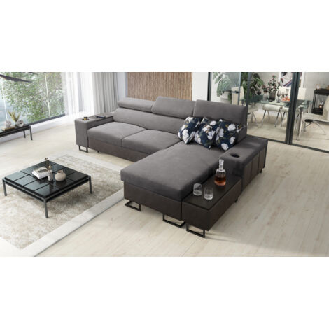 Luxuriöses, komfortables, modernes Ecksofa MELODY I MINI  Tauro/Freya Graphit/Dunkelgrau Rechts
