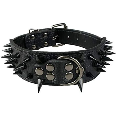 Luxuriöses, mit Nieten besetztes, spitzes Hundehalsband, gepolsterte Lederhalsbänder für mittelgroße Hunde, 5 cm breites Halsband, Anti-Biss, M, Schwarz-NR