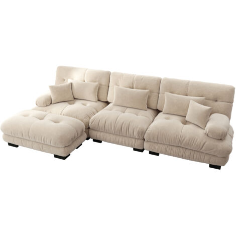 Luxuriöses Modulares Ecksofa - Übergroßes L-förmiges Cloud Couch für Wohnzimmer, Tiefes Schlafsofa mit Ottoman, Cord, Chenille Hellbraun