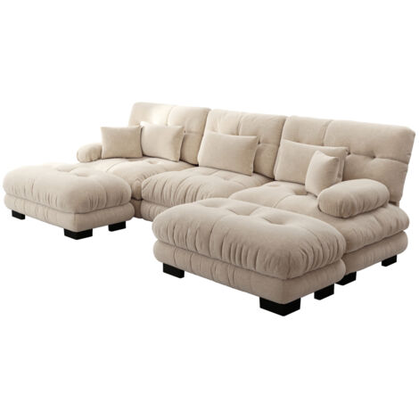Luxuriöses Modulares Ecksofa - Übergroßes U-förmiges Cloud Couch für Wohnzimmer, Tiefensitz Verwandelbares Schlafsofa mit Ottoman, Chenille Hellbraun