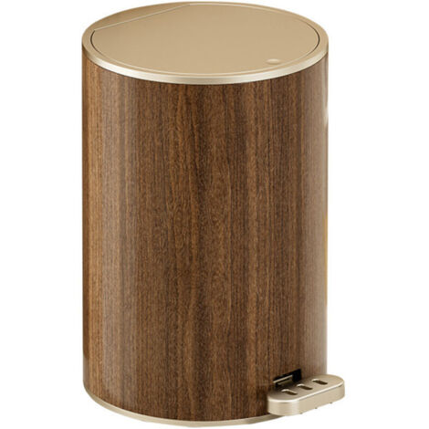Luxurious Round Wood-Effect Pedal Bin - 12L Large Capacity, Narrow Design for Storage, Airtight Lid with Silent Double Opening, for Home, Bathroom, Living Room, Elegant Design with Ef