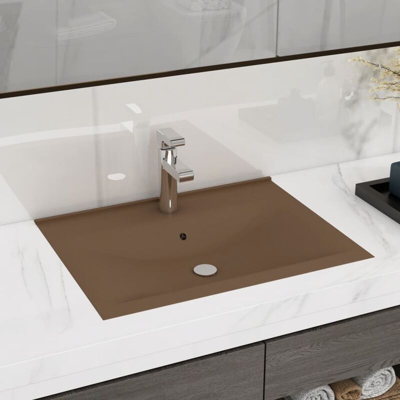 Luxury Basin with Faucet Hole Matt Cream 60x46 cm Ceramic - Cream