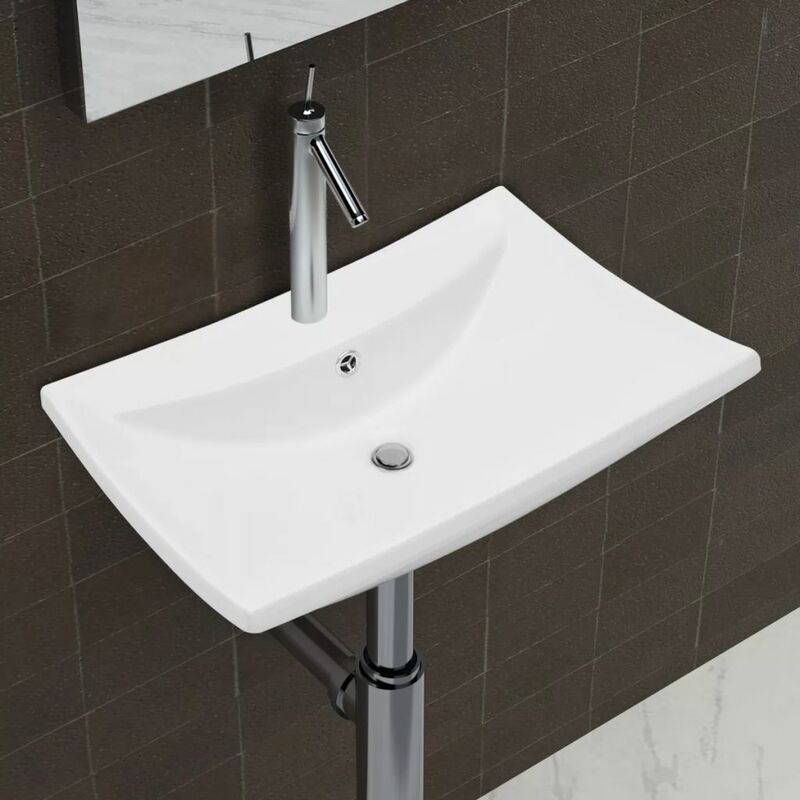 Luxury Ceramic Basin Rectangular with Overflow & Faucet Hole VDTD03675