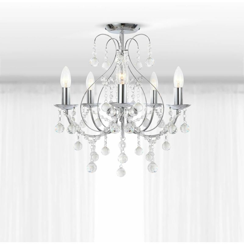 Luxury Chrome Or White Crystal 5 Light Ceiling Chandelier Lounge Bhs Sapparia