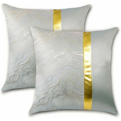 Luxury Cushion Cover Noble Decorative Gold Hot Stamping Cushion Cover Home Decor 45x45cm Set of 2 (Gray)
