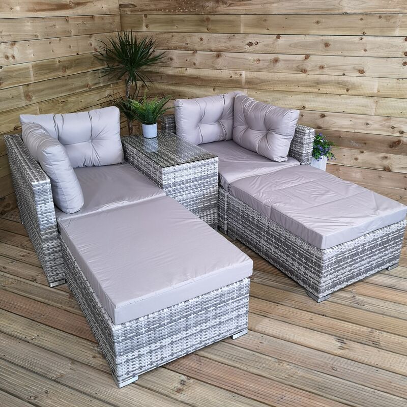 Luxury Grey Wicker Rattan Sofa Cube Garden Furniture Lounger Set With Glass Top Coffee Table
