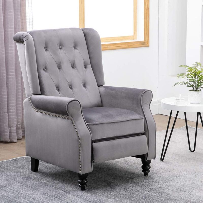 Althorpe Velvet Push Back Recliner Armchair in Grey