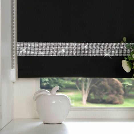 ALAN SYMONDS Luxury Living Diamante Black Roller Blind 60x165cm Trimmable Polyester Roller Blind