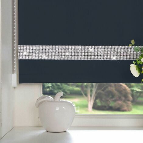 ALAN SYMONDS Luxury Living Diamante Navy Roller Blind 60x165cm Trimmable Polyester Roller Blind