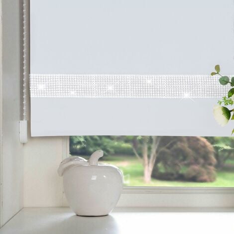 ALAN SYMONDS Luxury Living Diamante White Roller Blind 60x165cm Trimmable Polyester Roller Blind