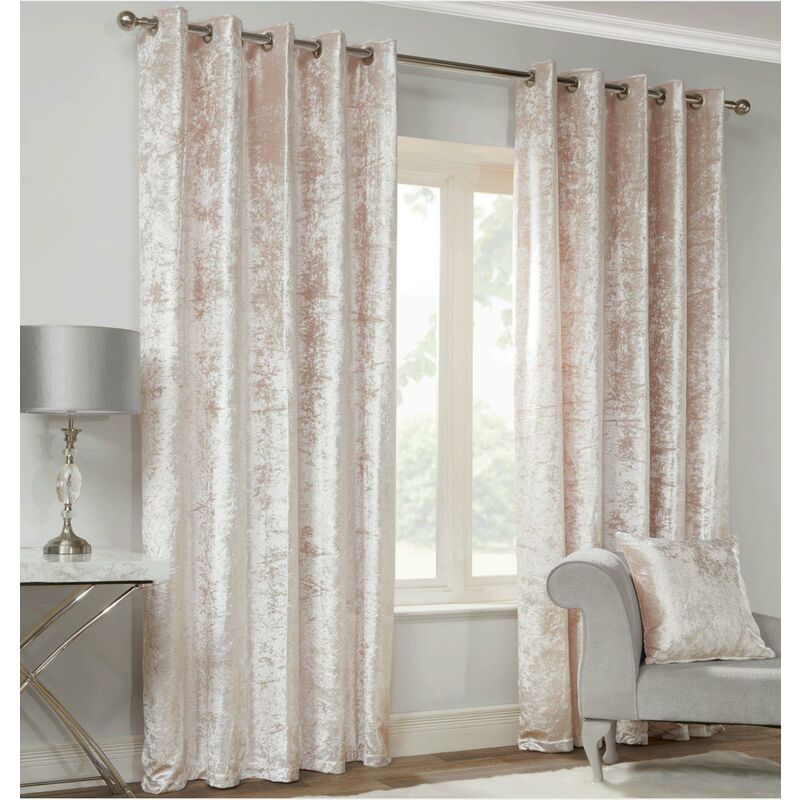 Luxury Modern Crushed Velvet Blush Fully Lined Ready Made Eyelet Ring Top Curtains 66x72'