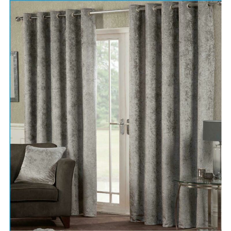 Luxury Modern Crushed Velvet Charcoal Fully Lined Ready Made Eyelet Ring Top Curtains 66x72'