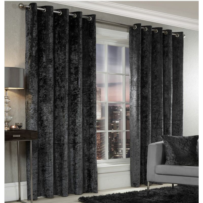Luxury Modern Crushed Velvet Cream Fully Lined Ready Made Eyelet Ring Top Curtains 46x54'