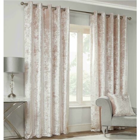 Luxury Modern Crushed Velvet Silver Fully Lined Ready Made Eyelet Ring Top Curtains 46x54"