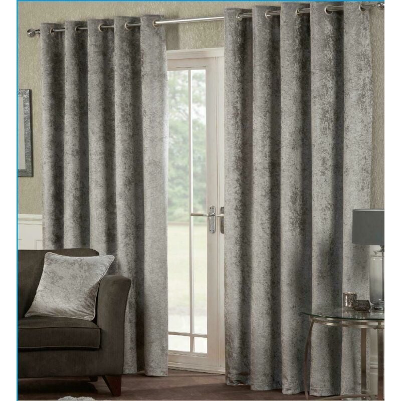 Luxury Modern Crushed Velvet Silver Fully Lined Ready Made Eyelet Ring Top Curtains 66x72'