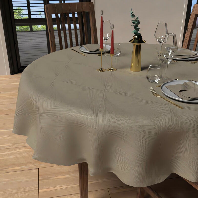 Soleil D Ocre - Nappe ronde anti-tâche diamètre 180 cm luxury champagne, par Soleil d'Ocre