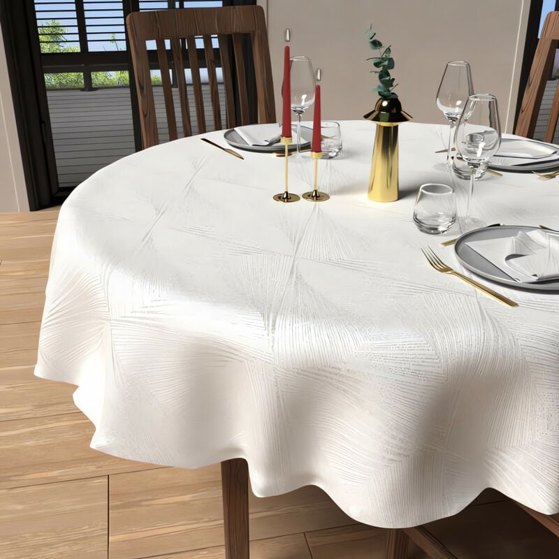 Soleil D Ocre - Nappe ronde anti-tâches diamètre 180 cm luxury blanc, par Soleil d'Ocre