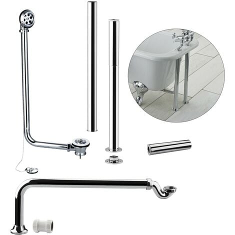 BUYAPARCEL Luxury Roll Top Bath Freestanding Waste Kit Chrome Bath Shrouds + Plug + Trap