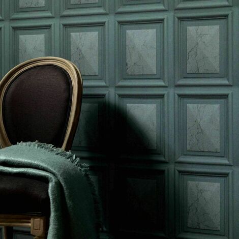 Luxury Teal Marble Wood Panelling Effect Realistic Vinyl Wallpaper 6319-18