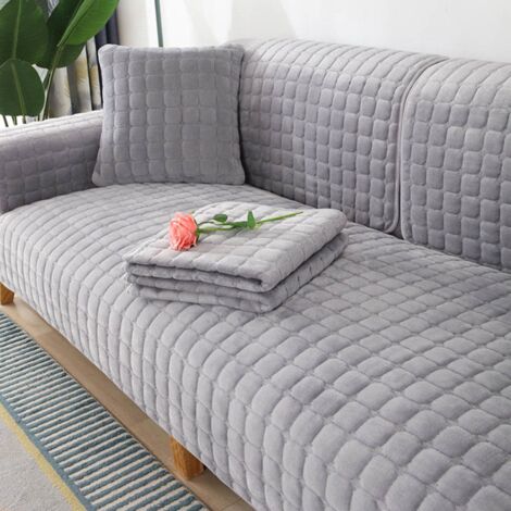 Luxury Velvet Corner Sofa Cover, Non-Slip Waterproof Pet Friendly Couch Protector for U-Shape & L-Shape Sofas - Washable Furniture Slipcover (Grey, 70x180 cm)
