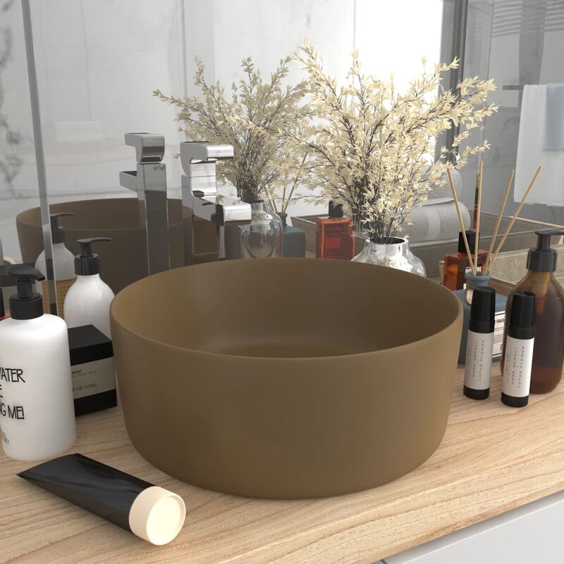 Luxury Wash Basin Round Matt Cream 40x15 cm Ceramic - Cream