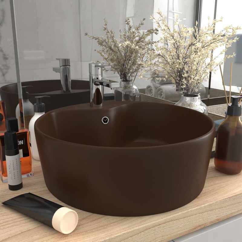 Luxury Wash Basin with Overflow Matt Dark Brown 36x13 cm Ceramic - Brown