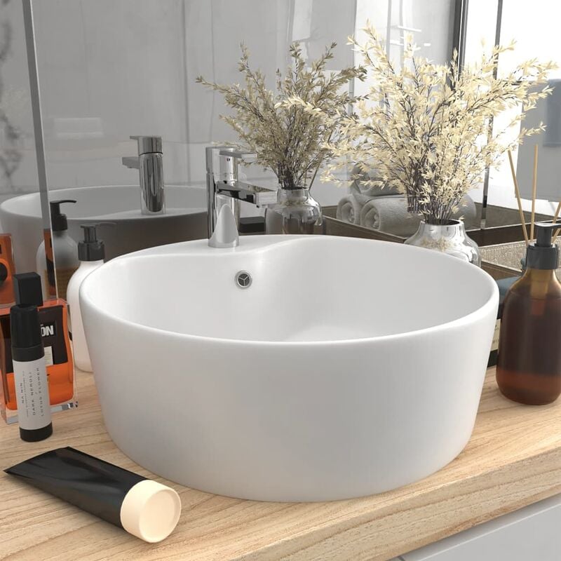 Luxury Wash Basin with Overflow Matt White 36x13 cm Ceramic - White
