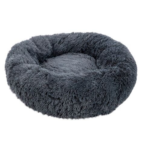 main image of "Luxury washable round calming fluffy cushion plush pet bed soft non-slip donut dog bed Navy blue - Navy blue"