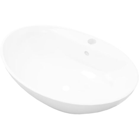 Luxus-Keramikbecken Oval mit Überlauf und Wasserhahnloch vidaXL
