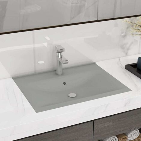 Luxus-Waschbecken mit Hahnloch Matt-Hellgrau 60x46 cm Keramik