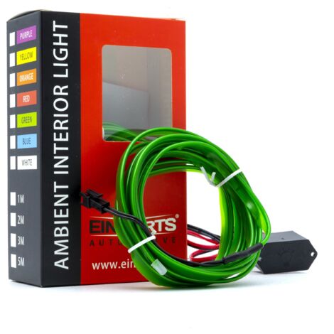 Luz ambiental LED de fibra óptica para coche, 12 V, verde, 3 metros