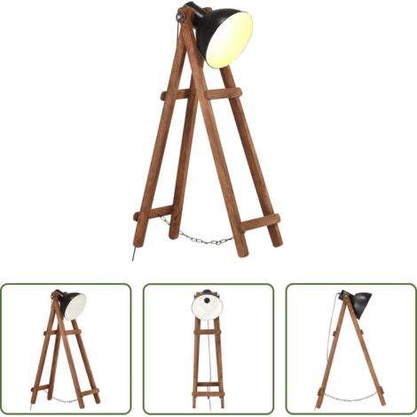Luz cálida -  Lámpara de pie de madera maciza de mango negro E27