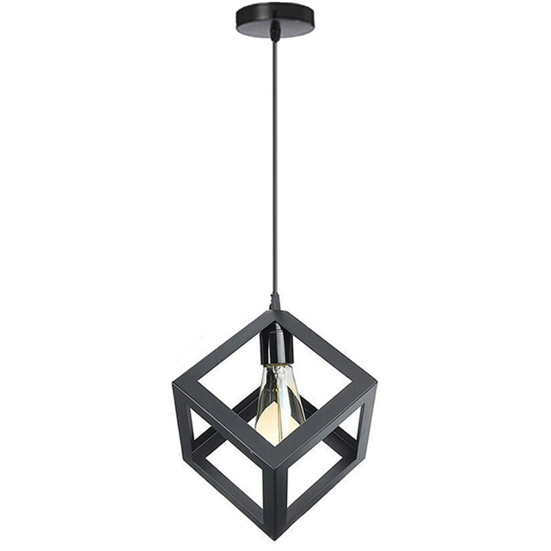 

Lámparas de Colgar Retro Vintage Cuadrado Cubo Lámpara de Techo Moderno Creativo Ø22CM de Sala Cafe Restaurante (Negro)