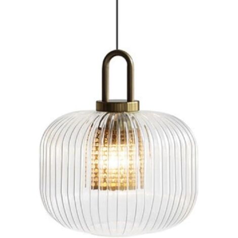 Luz Colgante de Farol de cristal de 24cm, Lámpara Colgante de Techo Retro Industrial con Base de Bronce E27 Lámpara de Araña para Cocina y Comedor
