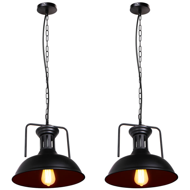 

Lámparas de Colgar Nostálgica Vintage Lámparas de Colgar de Metal Creativa Ø330MM Colgante de Luz Industrial Retro Negra-2 Piezas