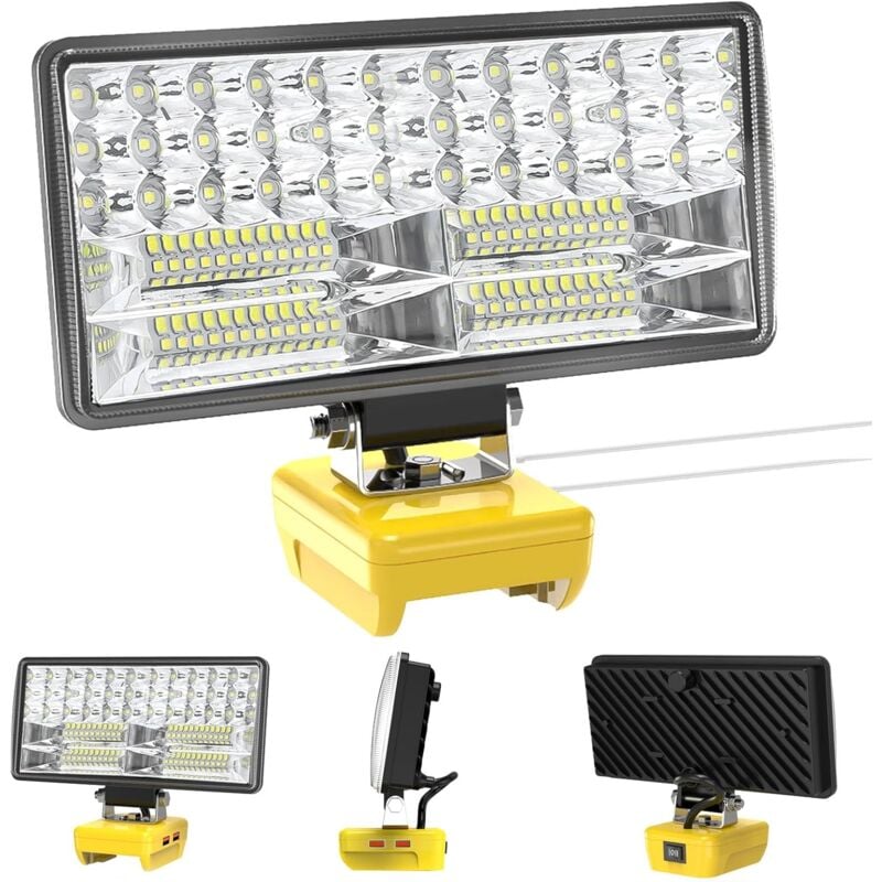 Luz Compatible con Baterías Dewalt 18V/20V, Luz de Trabajo Led Inalámbrica Linterna Recargable 38W 6000Lm con Protección de Bajo Voltaje y USB,