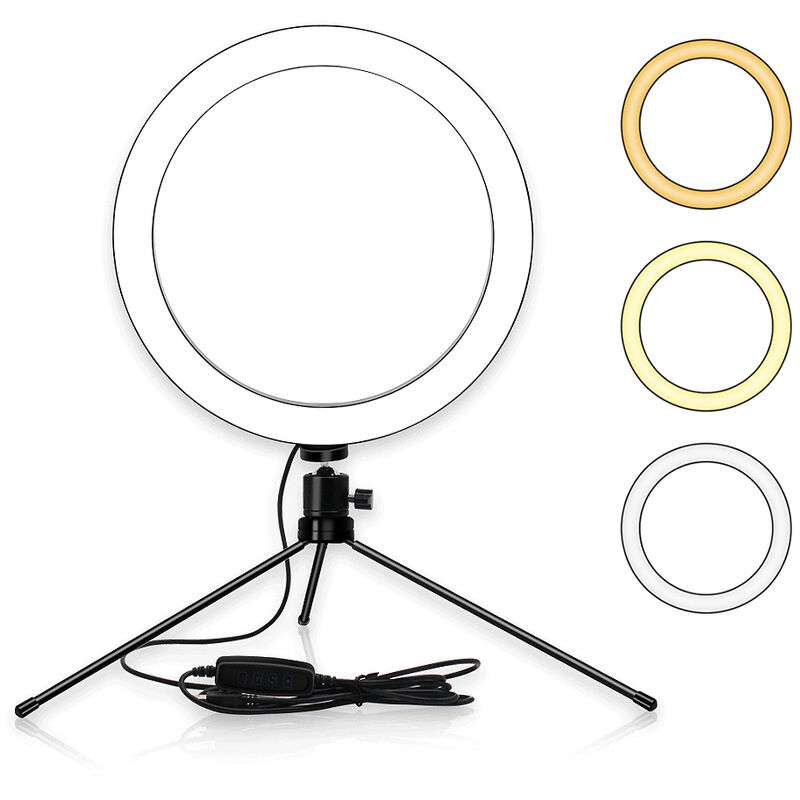 

Luz de anillo LED de mesa de 8 pulgadas 3200-5600K 3 colores 10 niveles de brillo ajustable con tripode para transmision en vivo Retrato de