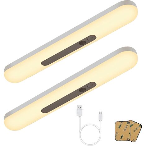 Luz de armario con sensor de movimiento de 30 cm para interior, luces LED recargables para armario, pasillo, paquete de 2 (luz blanca cálida)