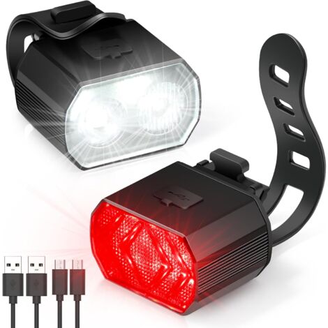 Luz de bicicleta delantera y trasera recargable por USB, luz LED para bicicleta resistente al agua IPX6, 6 modos de iluminación, luz de bicicleta adecuada para bicicletas de montaña y bicicletas