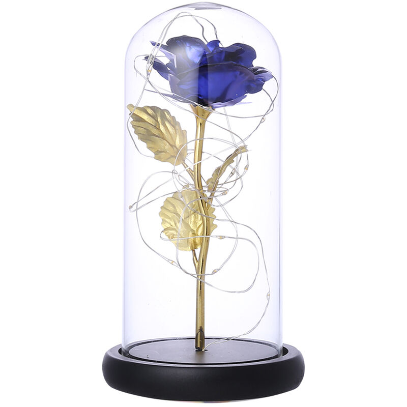 

Happyshopping - Luz de cadena de flor de rosa de hoja de oro con cubierta de vidrio Decoracion para el hogar Luz de noche Regalo de San Valentin,Azul