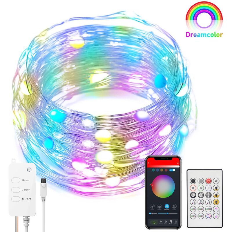 

Luz de cadena de hadas RGB WiFi inteligente, luces de alambre de cobre,20M