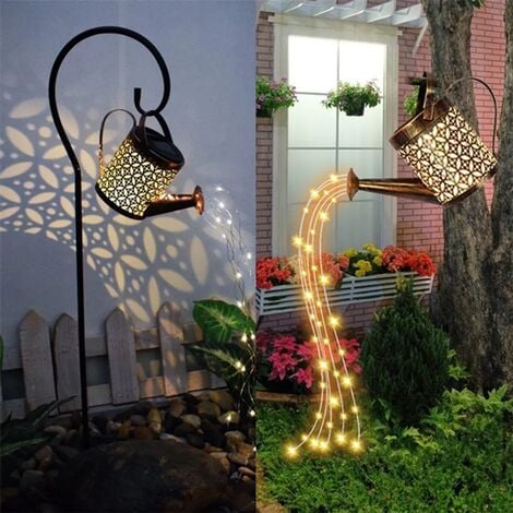 Luz de cascada solar, luces de hadas LED con regadera y soporte, luces de hadas de arte de ducha de estrellas para jardín, patio, lámpara de césped