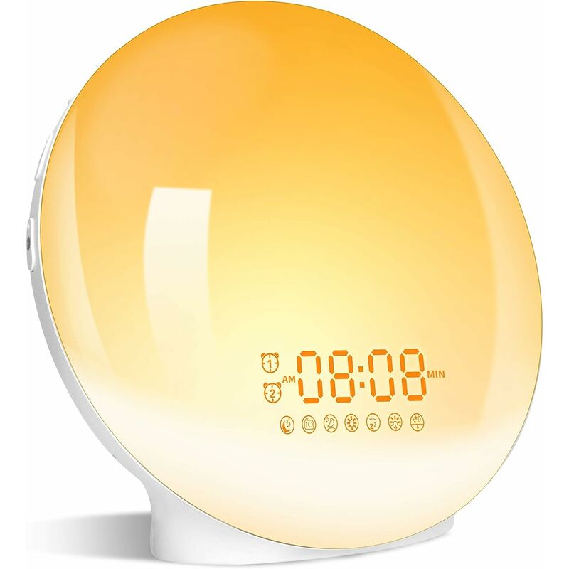 

Luz de despertador con radio LED Reloj despertador iluminado Lámpara de cabecera 20 niveles de brillo Simulador de amanecer y anochecer Luz nocturna,
